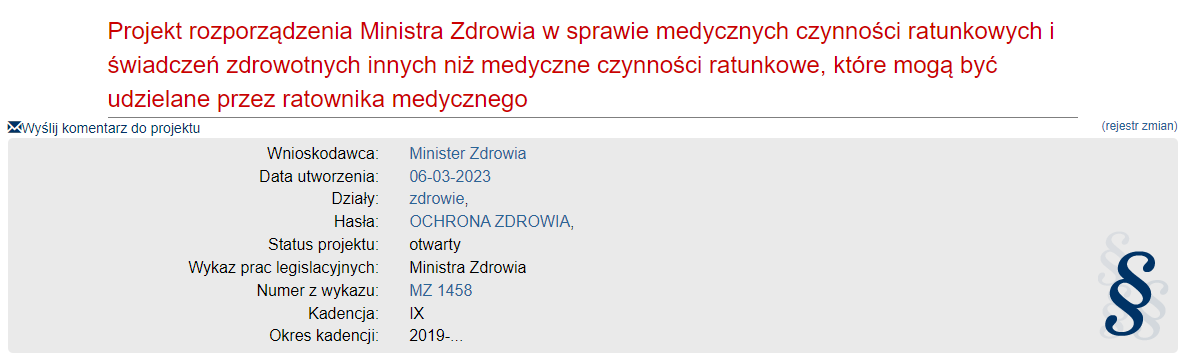 PROJEKT Rozporządzenia - Medyczne Czynności Ratunkowe (03-03-2023)