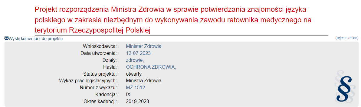 PROJEKT Rozporządzenia - potwierdzenie znajomości języka Polskiego (19-06-2023)