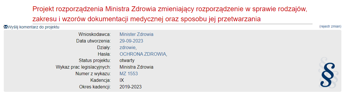 PROJEKT Rozporządzenia - Dokumentacja Medyczna (26-09-2023)